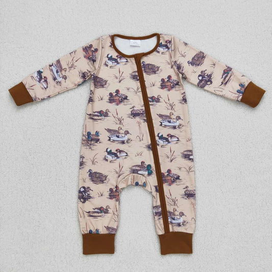 USA Shop Baby Boys Fall Grey Duck Long Sleeve Zip Rompers