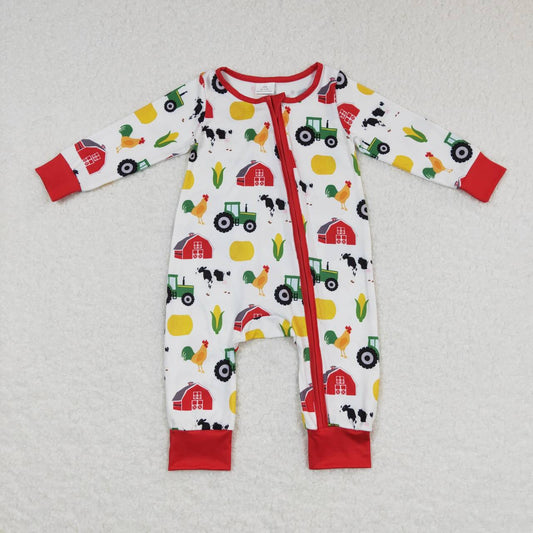 USA Shop Baby Boys Fall Red Farm Long Sleeve Zip Rompers