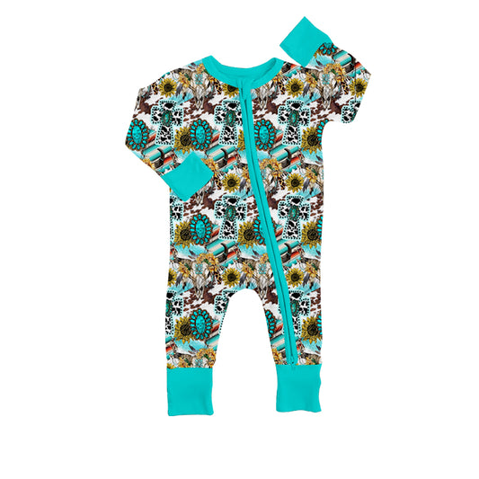 Baby Kids Western Turquoise Cross Zip Long Sleeve Sleepers Rompers preorder