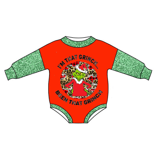 Baby Kids Green Leopard Frog Christmas Long Sleeve Rompers preorder