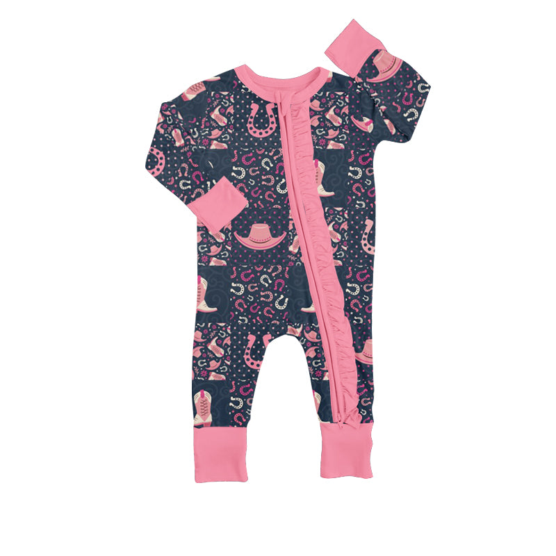 Baby Girls Boots Horse Shoes Zip Long Sleeve Sleepers Rompers preorder