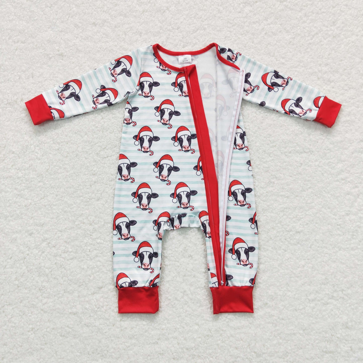 USA Shop Baby Kids Christmas Cow Zip Long Sleeve Rompers