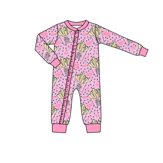 Baby Infant Girls Valentines Chips Zip Long Sleeve Rompers preorder