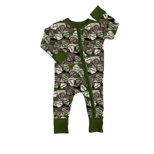 Baby Infant Kids Valentines Camo Hearts Zip Long Sleeve Rompers preorder