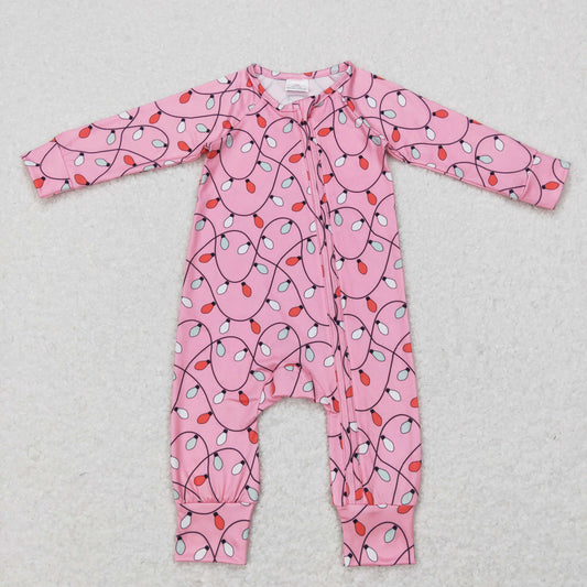 USA Shop Baby Infant Girls Pink Christmas Lights Long Sleeve Zip Rompers