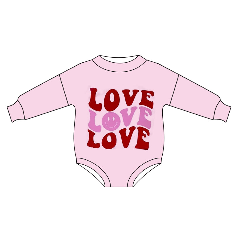 Baby Infant Girls Pink Long Sleeve Love Words Valentines Rompers preorder