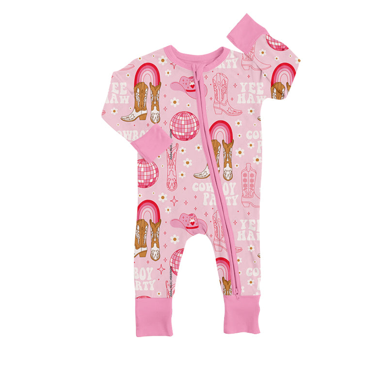 Baby Infant Girls Pink Boots Long Sleeve Zip Rompers preorder