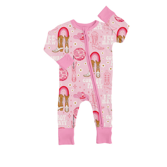 Baby Infant Girls Pink Boots Long Sleeve Zip Rompers preorder