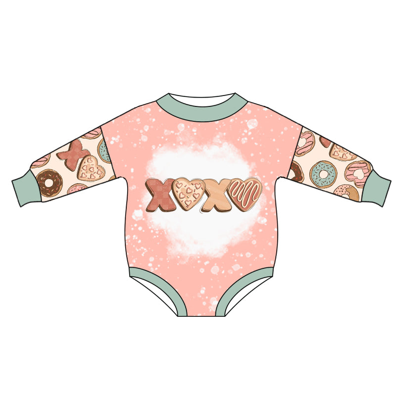 Baby Infant Girls Infant Valentines Donuts Long Sleeve Zip Rompers preorder