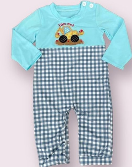 Baby Infant Boys Valentines Tractor Hearts Rompers preorder