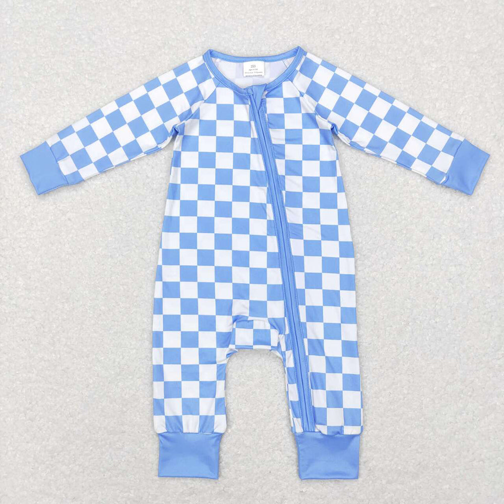Baby Infant Kids Boys Girls Checkered Long Sleeve Zip Sleepers Rompers