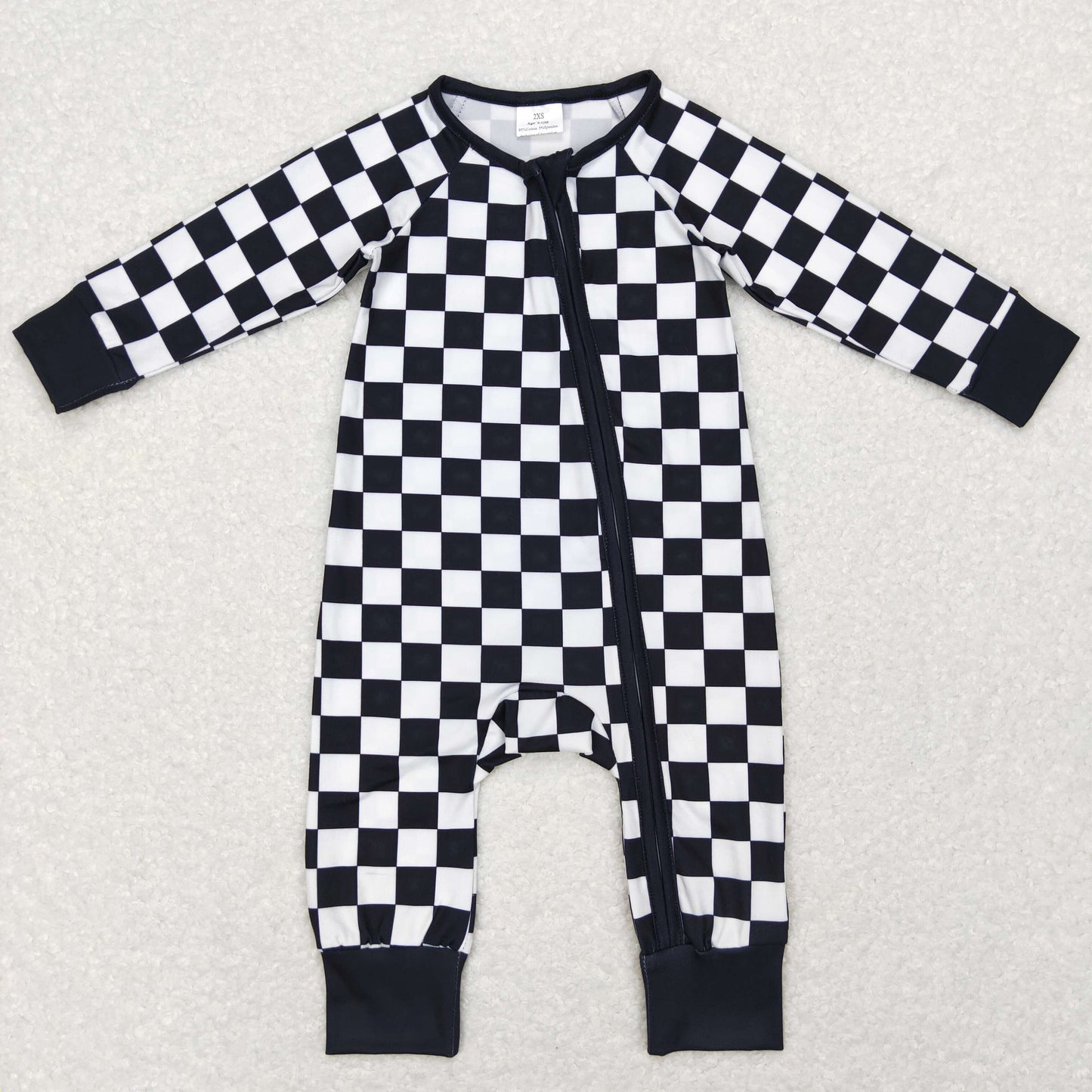 USA Shop Baby Infant Kids Black Checkered Long Sleeve Zip Sleepers Rompers