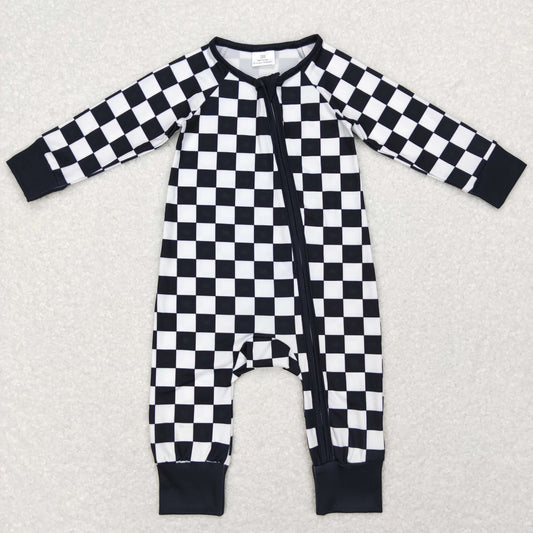 USA Shop Baby Infant Kids Black Checkered Long Sleeve Zip Sleepers Rompers
