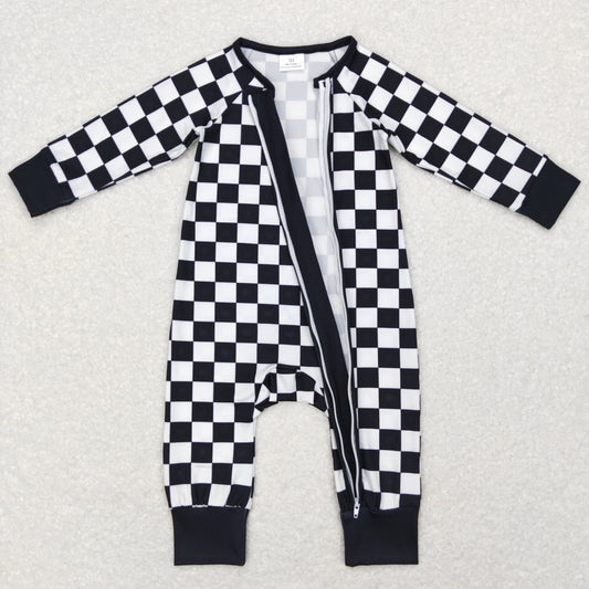 USA Shop Baby Infant Kids Black Checkered Long Sleeve Zip Sleepers Rompers