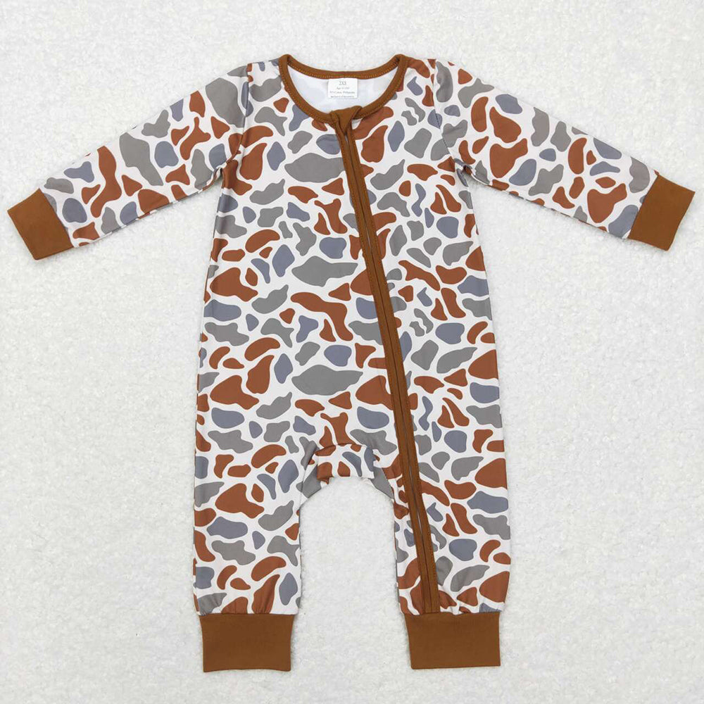 Sibling Baby Boys Brown Camo Rompers Pullovers Tops