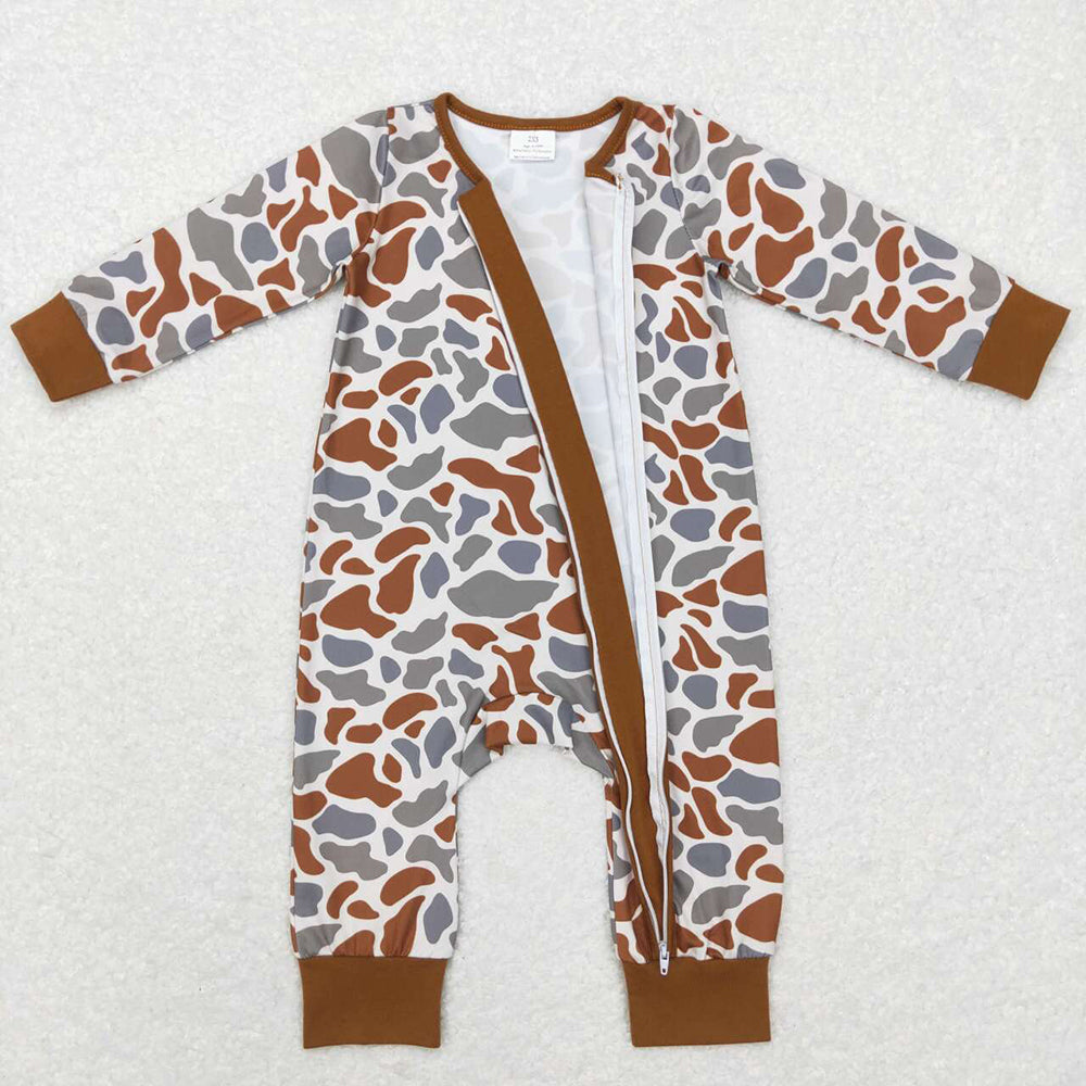 Sibling Baby Boys Long Sleeves Deer Ducks Fishing Camo Hunting Zip Rompers