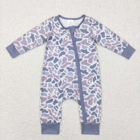 USA Shop Baby Boys Long Sleeve Light Grey Camo Two Way Zip Convertible Rompers
