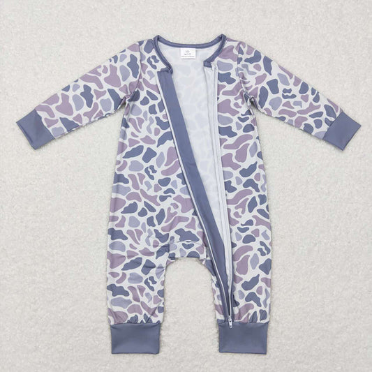 USA Shop Baby Boys Long Sleeve Light Grey Camo Two Way Zip Convertible Rompers