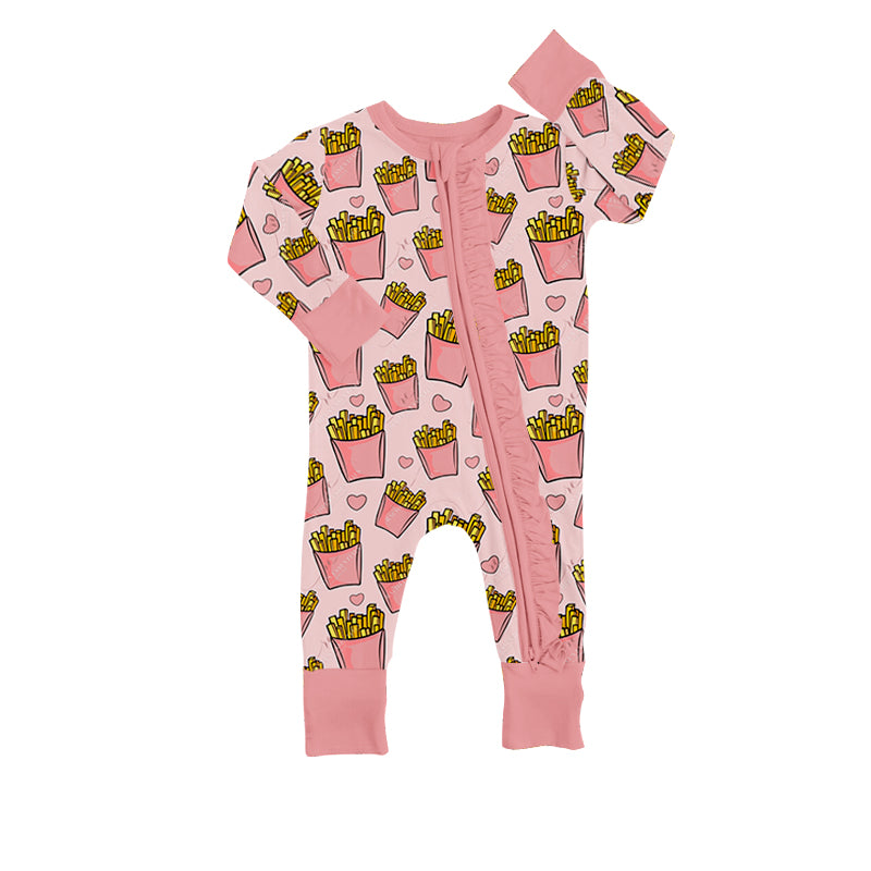 Baby Infant Girls Valentines French Fries Zip Sleepers Rompers preorder