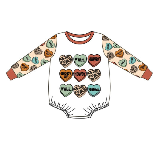 Baby Infant Boys Western Valentines Hearts Long Sleeve Rompers preorder