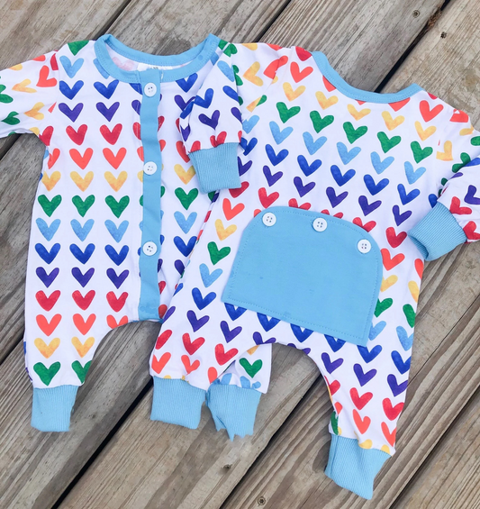 Baby Infant Valentines Colorful Hearts Butt Long Sleeve Rompers preorder