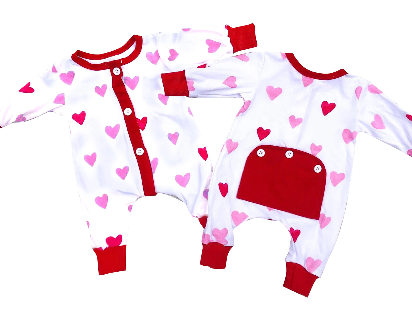 Baby Infant Valentines Girls Pink Hearts Butt Long Sleeve Rompers preorder