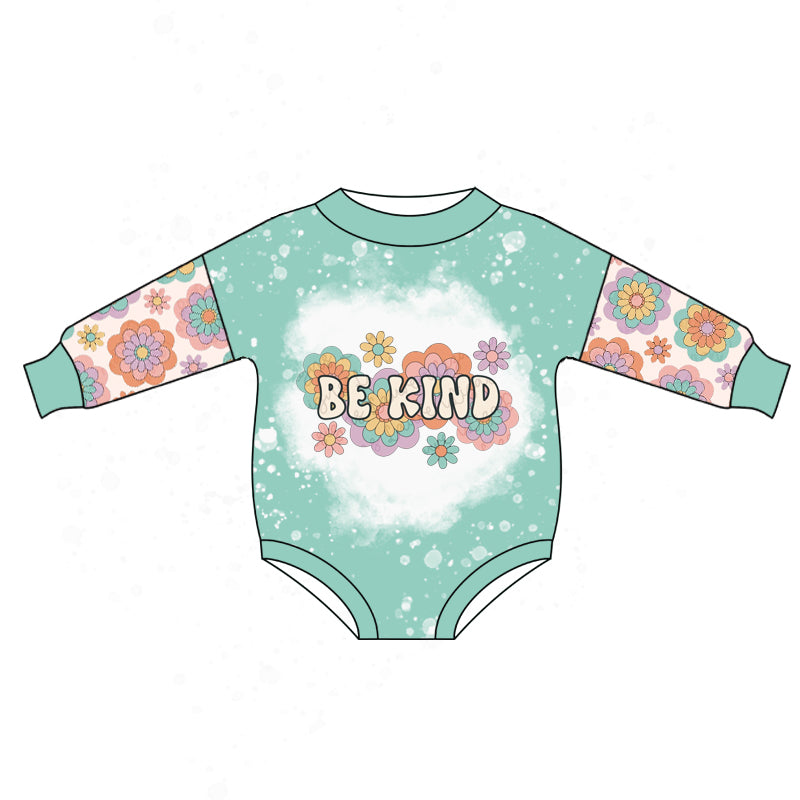 Baby Infant Girls Be Kind Flowers Long Sleeve Rompers preorder