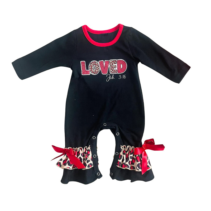 Baby Infant Girls Valentines Loved Long Sleeve Black Rompers preorder