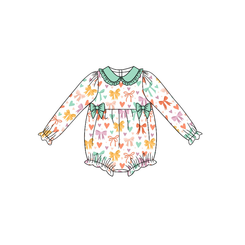 Baby Infant Girls Green Bows Long Sleeve Rompers preorder