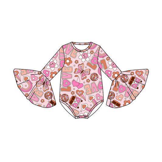 Baby Infant Girls Love Flowers Valentine Long Sleeve Rompers preorder