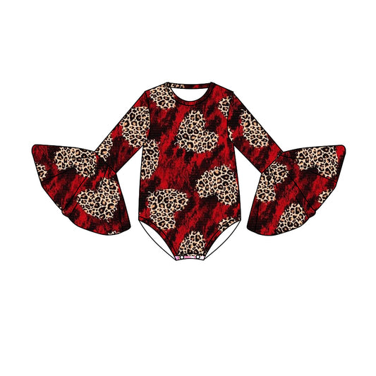 Baby Infant Girls Red Leopard Hearts Valentines Long Sleeve Rompers preorder