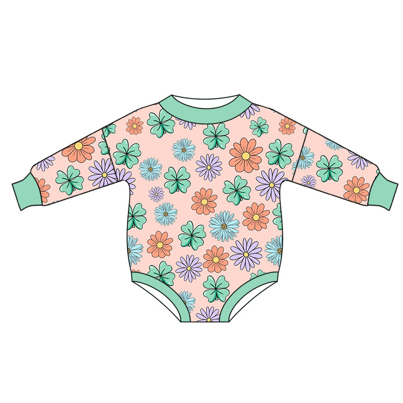 Baby Infant Girls Quatrefoil Long Sleeve Pink Rompers preorder