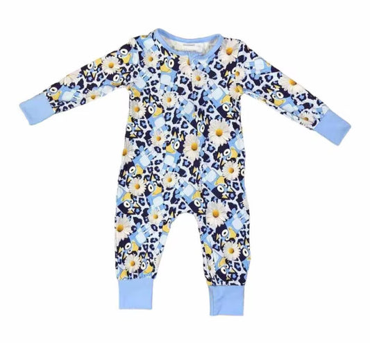 Baby Infant Girls Dog Flowers Zip Long Sleeve Sleepers Rompers preorder