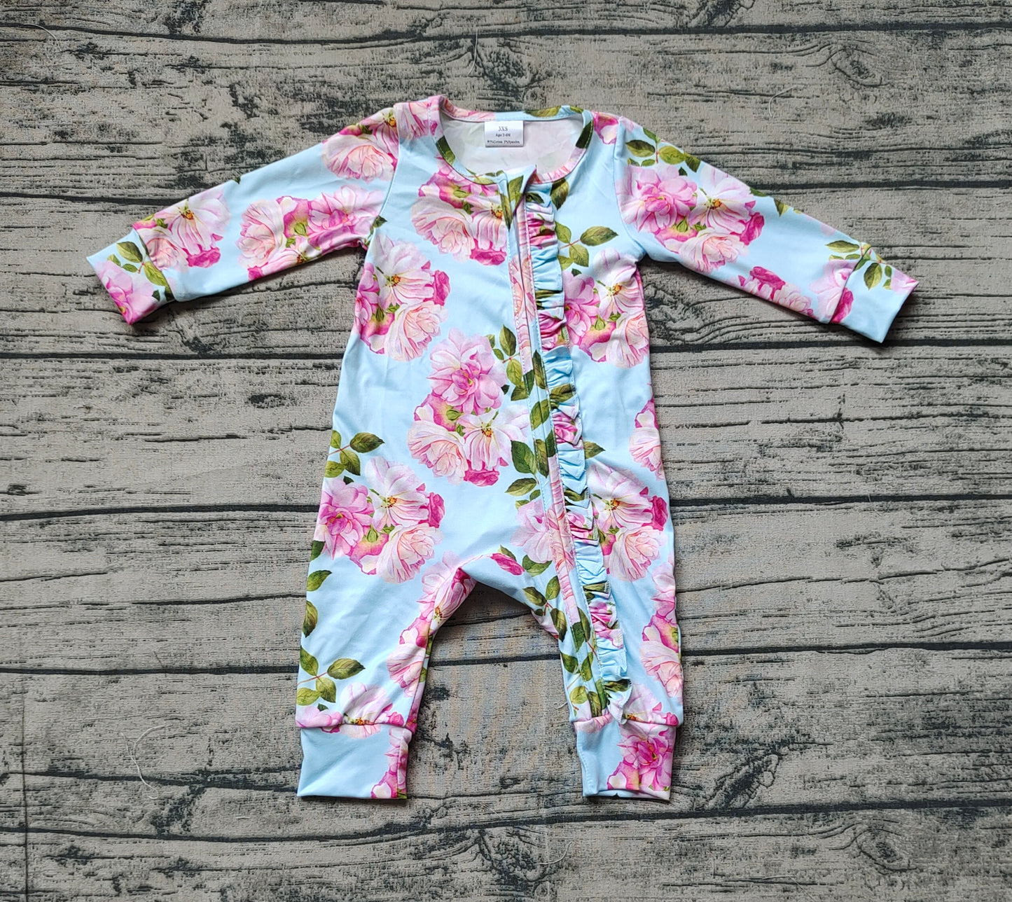 Baby Infant Girls Spring Blue Flowers Long Sleeve Rompers