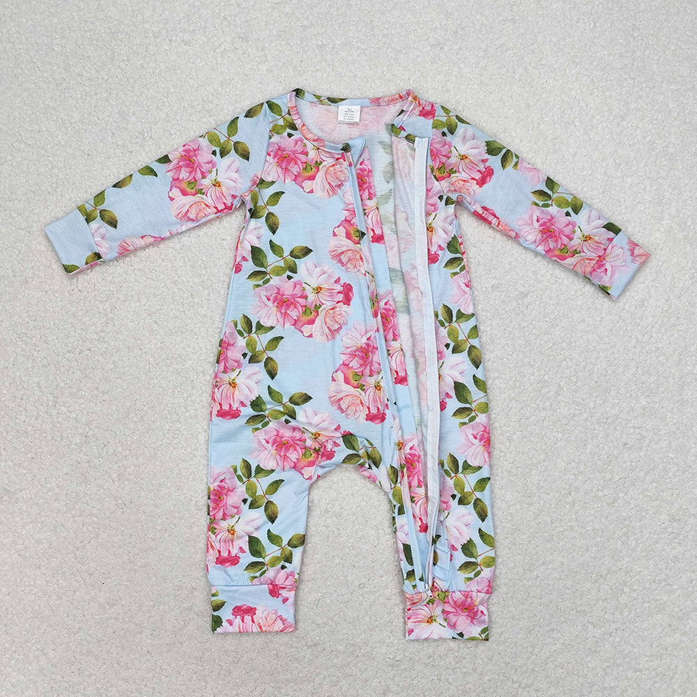 Spring Baby Rompers Baby Infant Girls Spring Blue Flowers Long Sleeve Rompers – Aier Wholesale