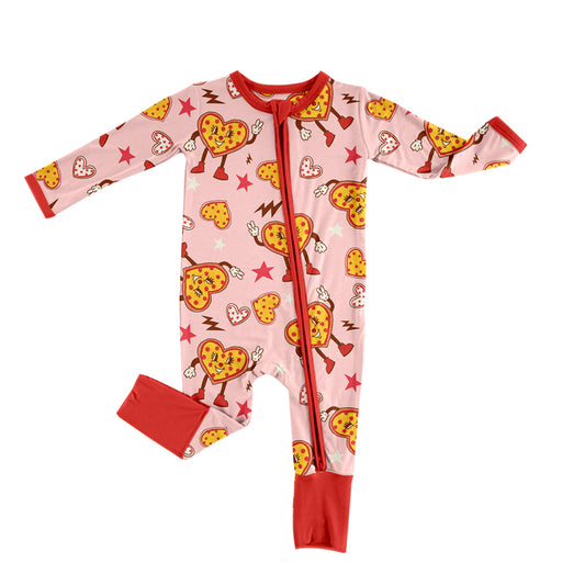 Baby Infant Girls Valentines Pizza Long Sleeve Zip Rompers preorder