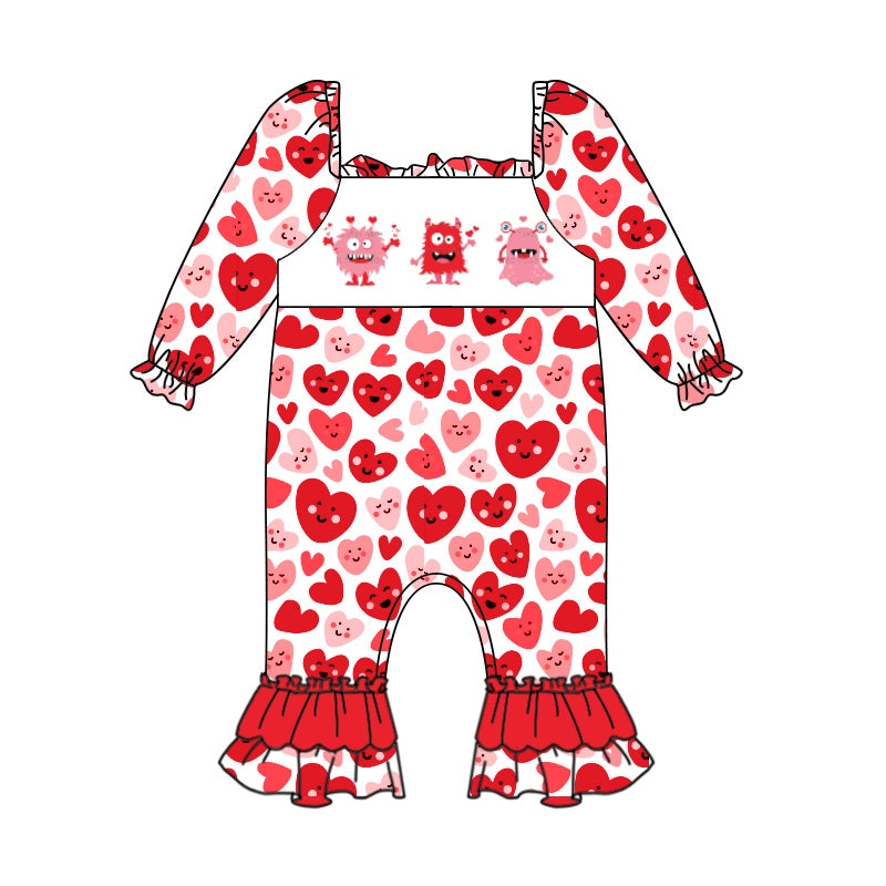 Baby Infant Girls Valentines Monster Long Sleeve Rompers preorder