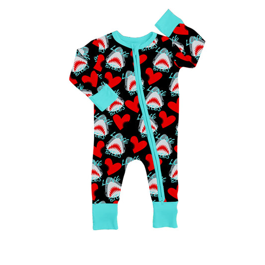 Baby Infant Toddler Hearts Valentines Sharks Zip Rompers preorder