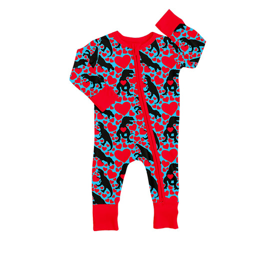 Baby Infant Toddler Red Valentines Hearts Dinosaurs Zip Rompers preorder