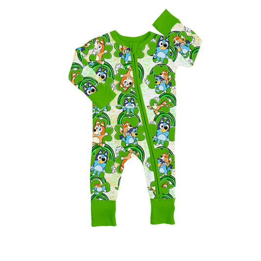 Baby Infant Toddler Dog St Patrick Day Green Zip Rompers preorder