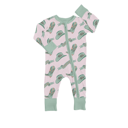 Baby Girls Spring Western Boots Hats Cactus Zip Rompers preorder