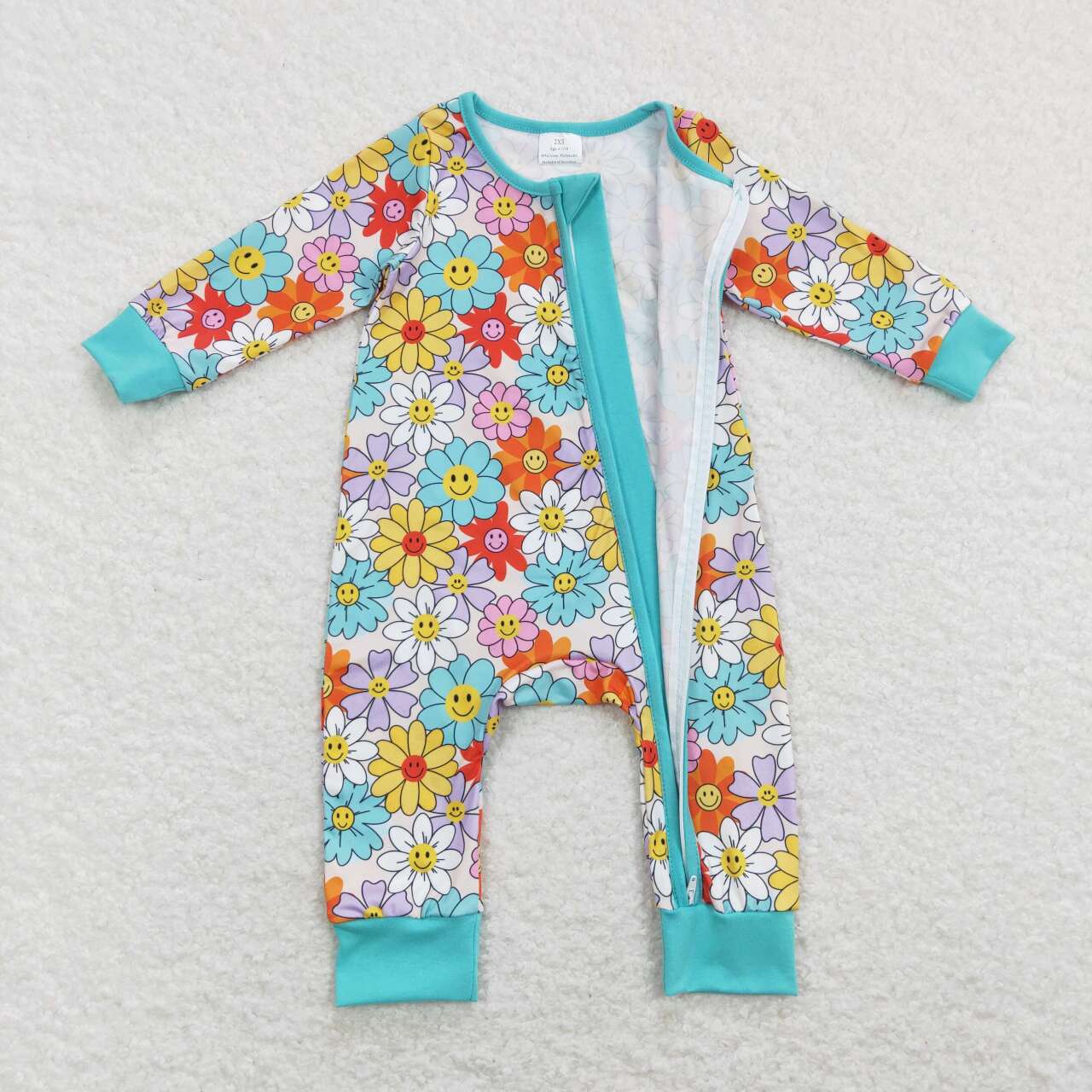 USA Shop Baby Girls Spring Blue Flowers Zip Rompers