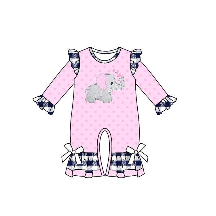 Baby Girls Valentines Elephant Hearts Pink Dots Rompers preorder