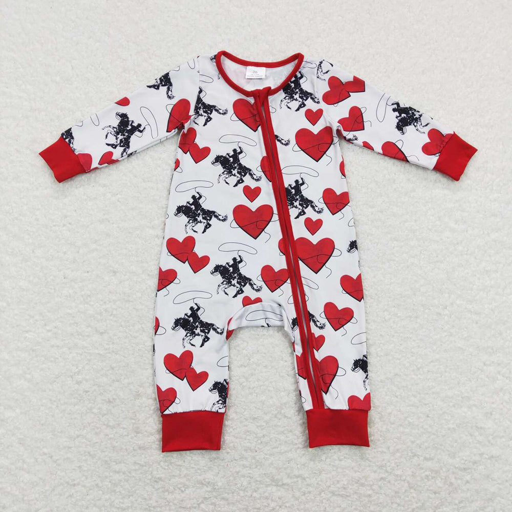 Sibling Baby Boys Valentines Rodeo Hearts Rompers Pajamas Sets