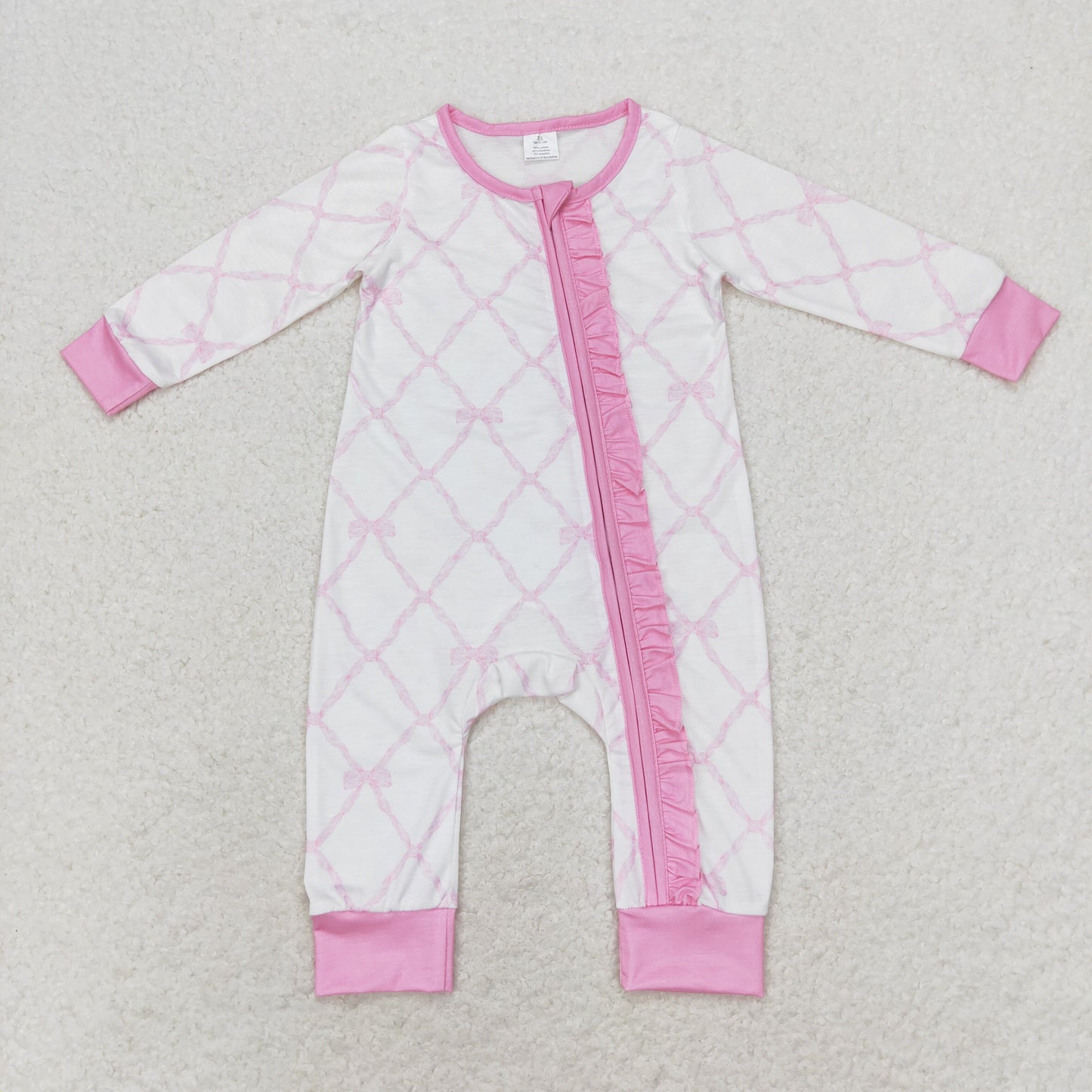 USA Shop Baby Girls Pink Bows Zip Ruffle Long Sleeve Bamboo Rompers