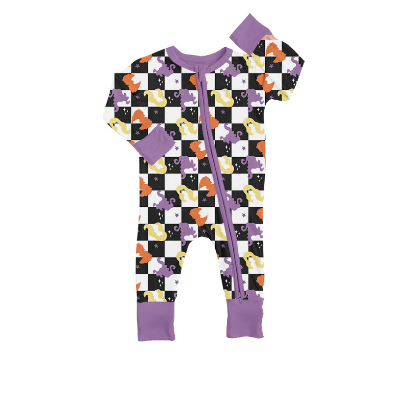 Baby Infant Halloween Witches HP Checkered Zip Rompers preorder