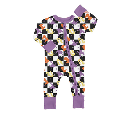 Baby Infant Halloween Witches HP Checkered Zip Rompers preorder
