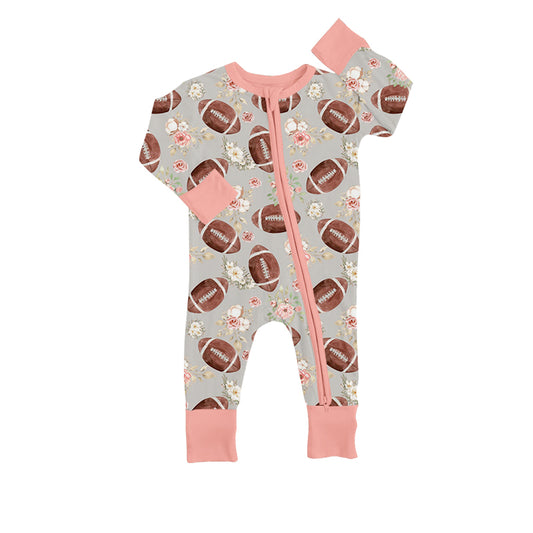 Baby Infant Girls Football Flowers Long Sleeve Zip Rompers preorder