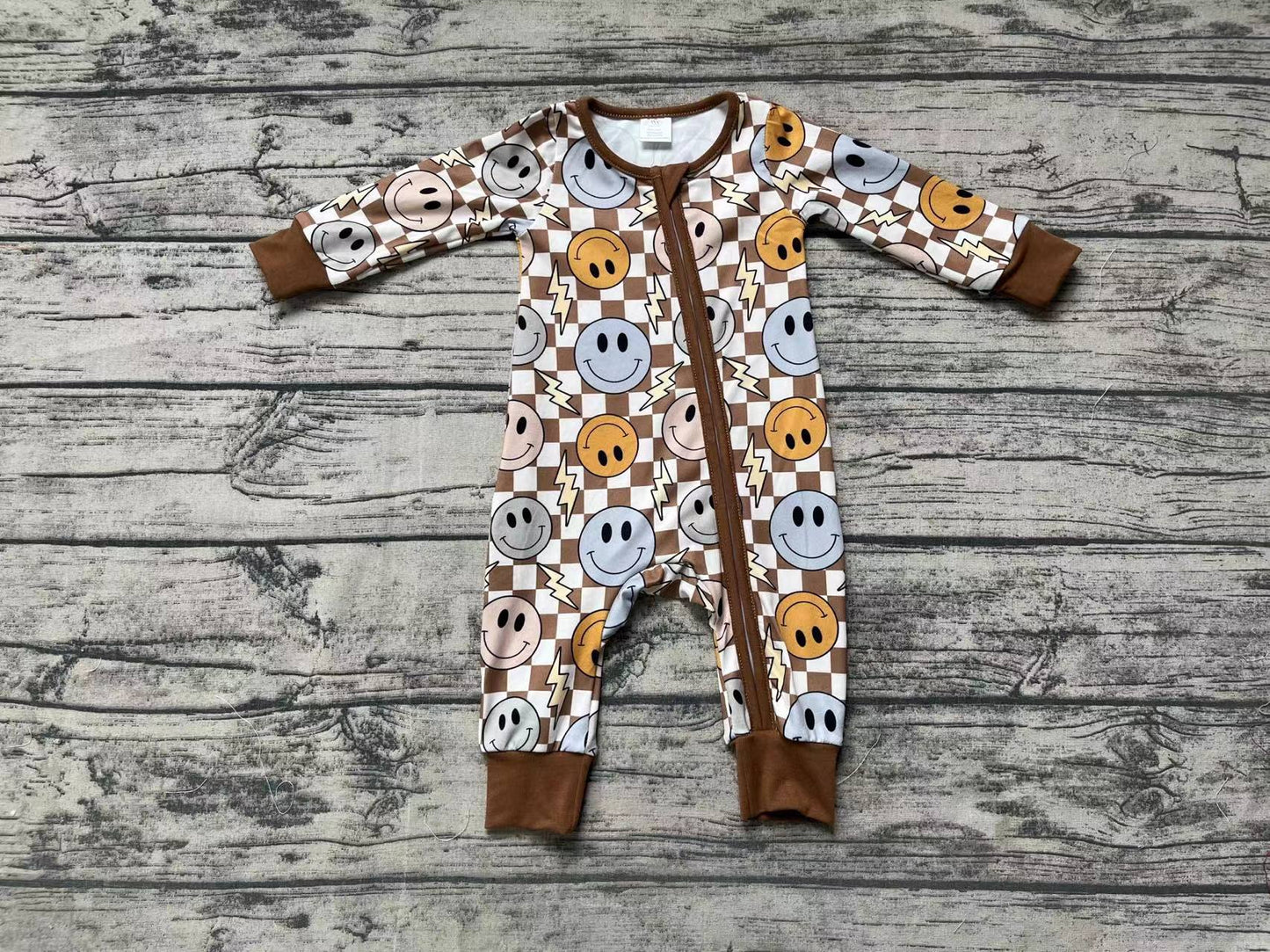 Baby Infant Boys Brown Smile Thunder Bamboo Zip Rompers