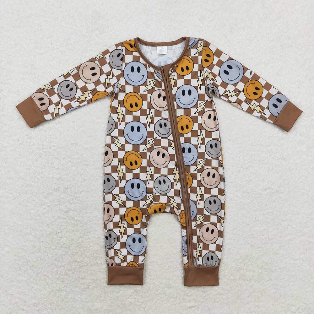 Baby Infant Boys Brown Smile Thunder Bamboo Zip Rompers